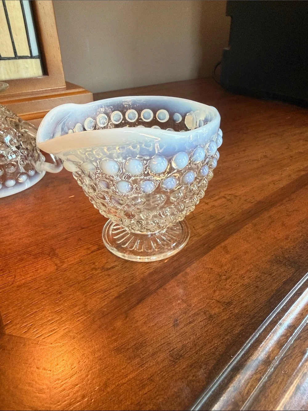 Vintage Moonstone Hobnail Creamer and Sugar Set
